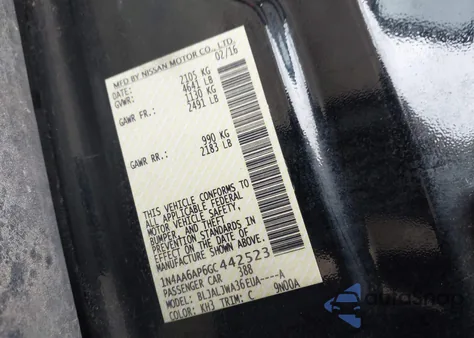 2016 Nissan Maxima 3.5 Sv from USA, damaged, VIN 1N4AA6AP6GC442523